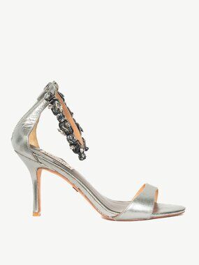 Badgley Mischka Clark Silver Embellished Leather Sandals